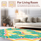 Vibrant Teal Leaf Rainbow Abstraction Rug