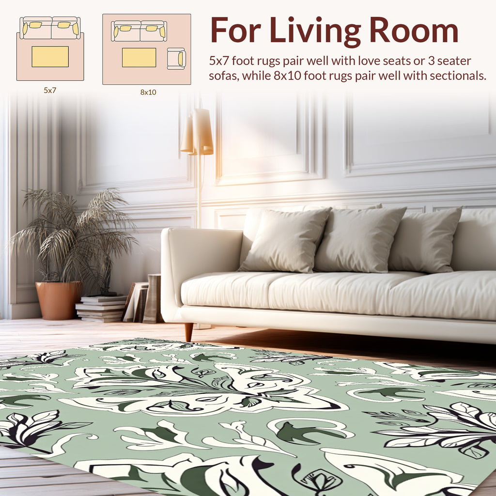 Pale Green Floral Damask Pattern Rug