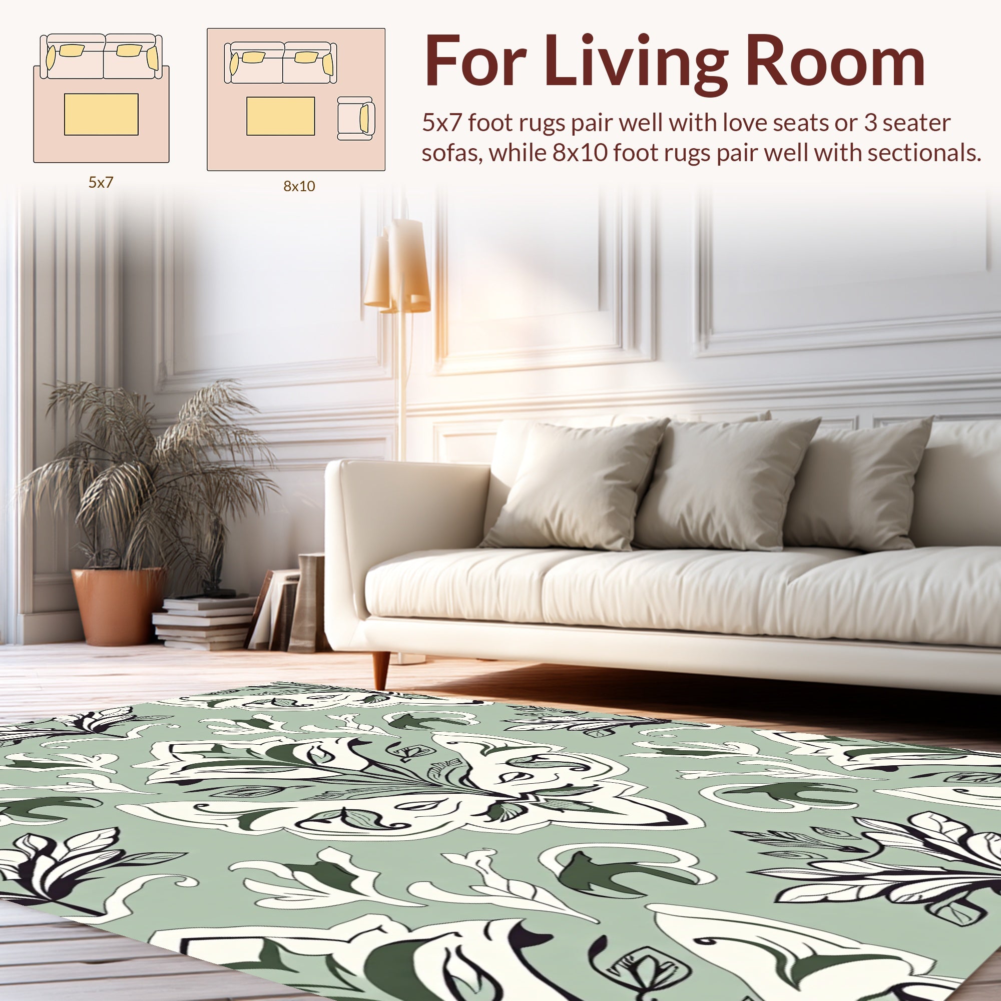 Pale Green Floral Damask Pattern Rug
