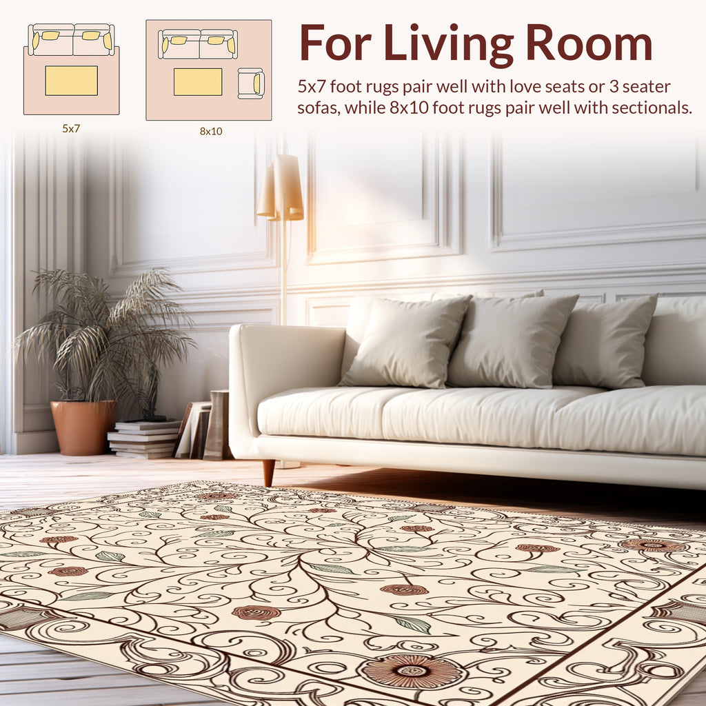 Vine and Rose Scrollwork Pattern Rug