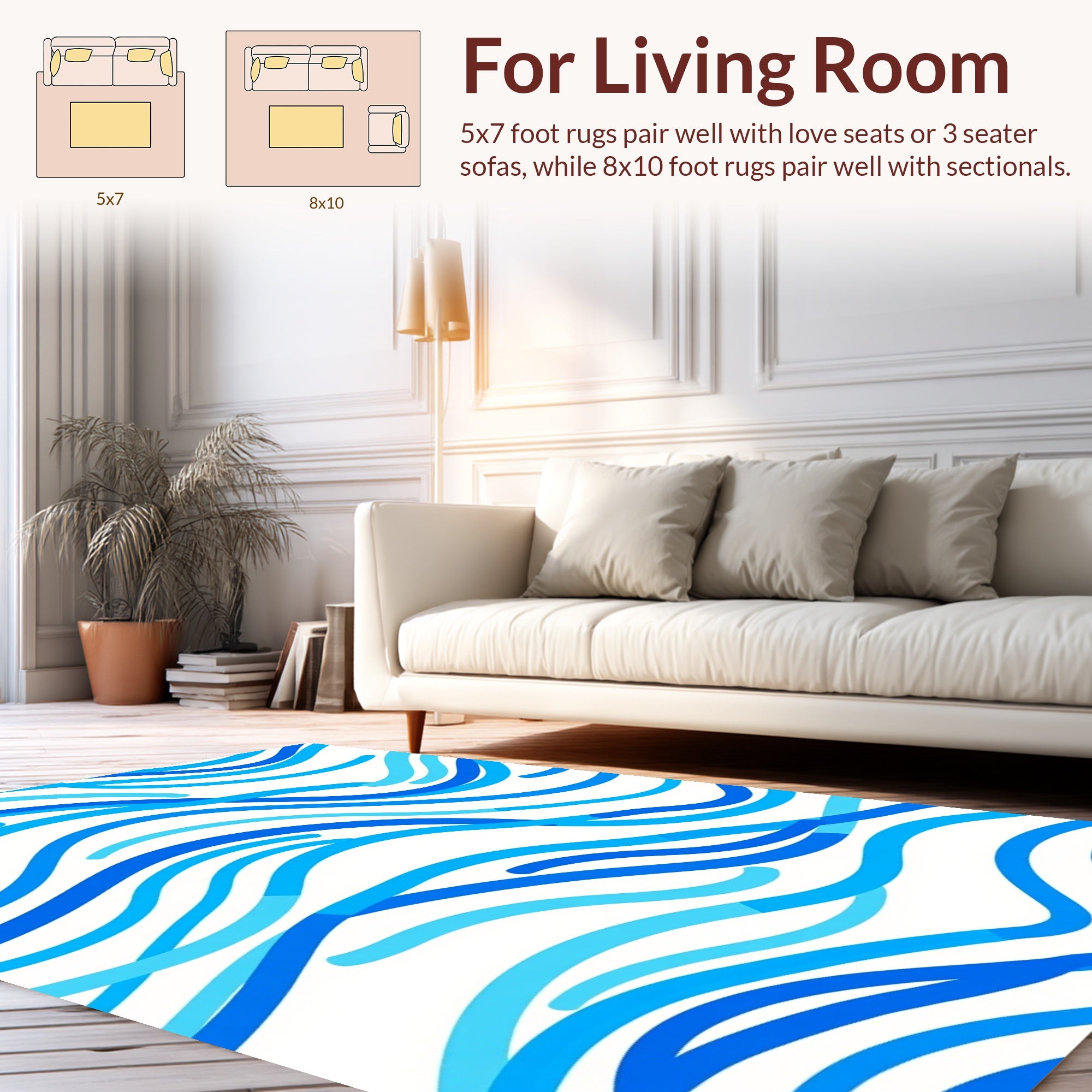 Abstract Blue Waves Pattern Rug