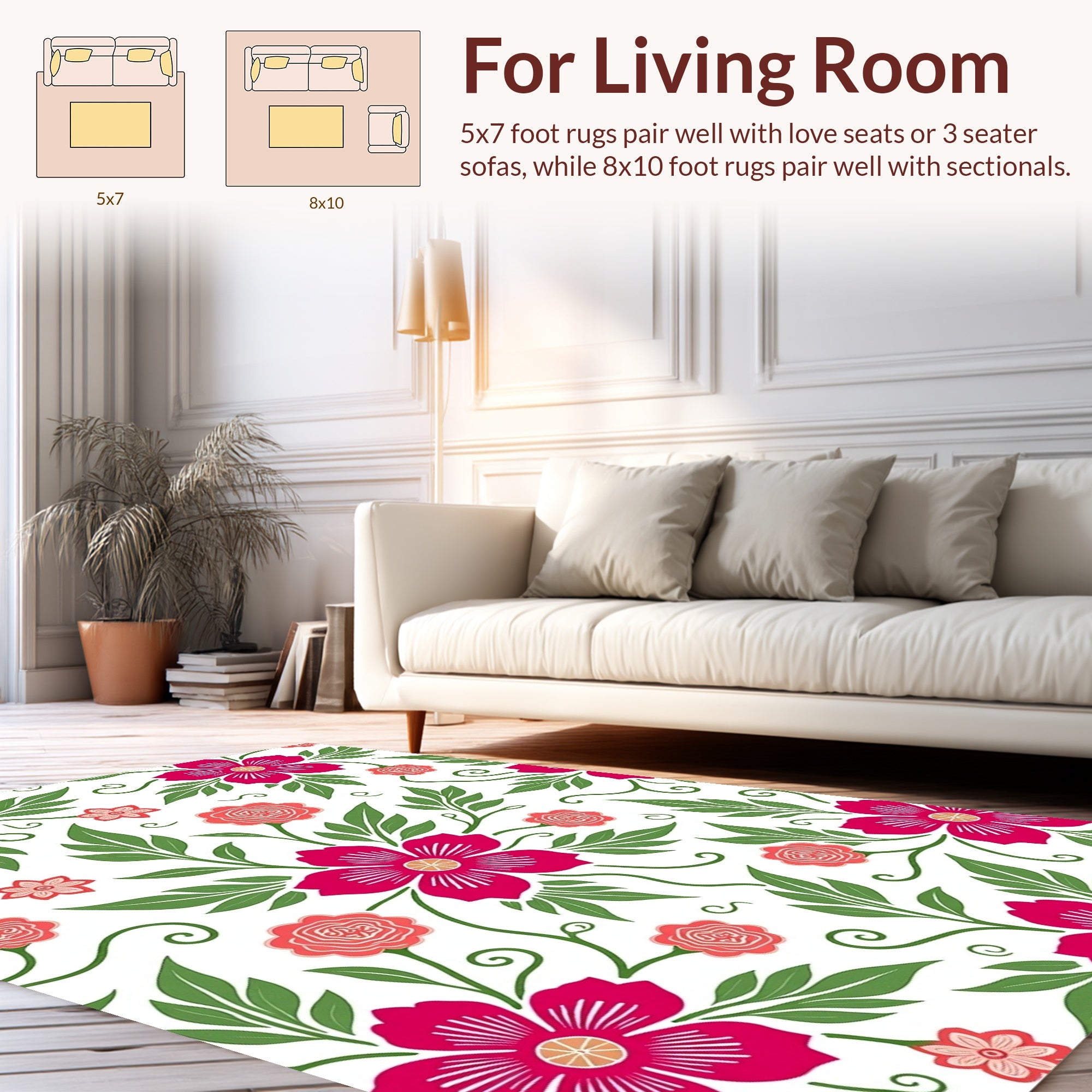 Whimsical Pink Floral Vine Pattern Rug