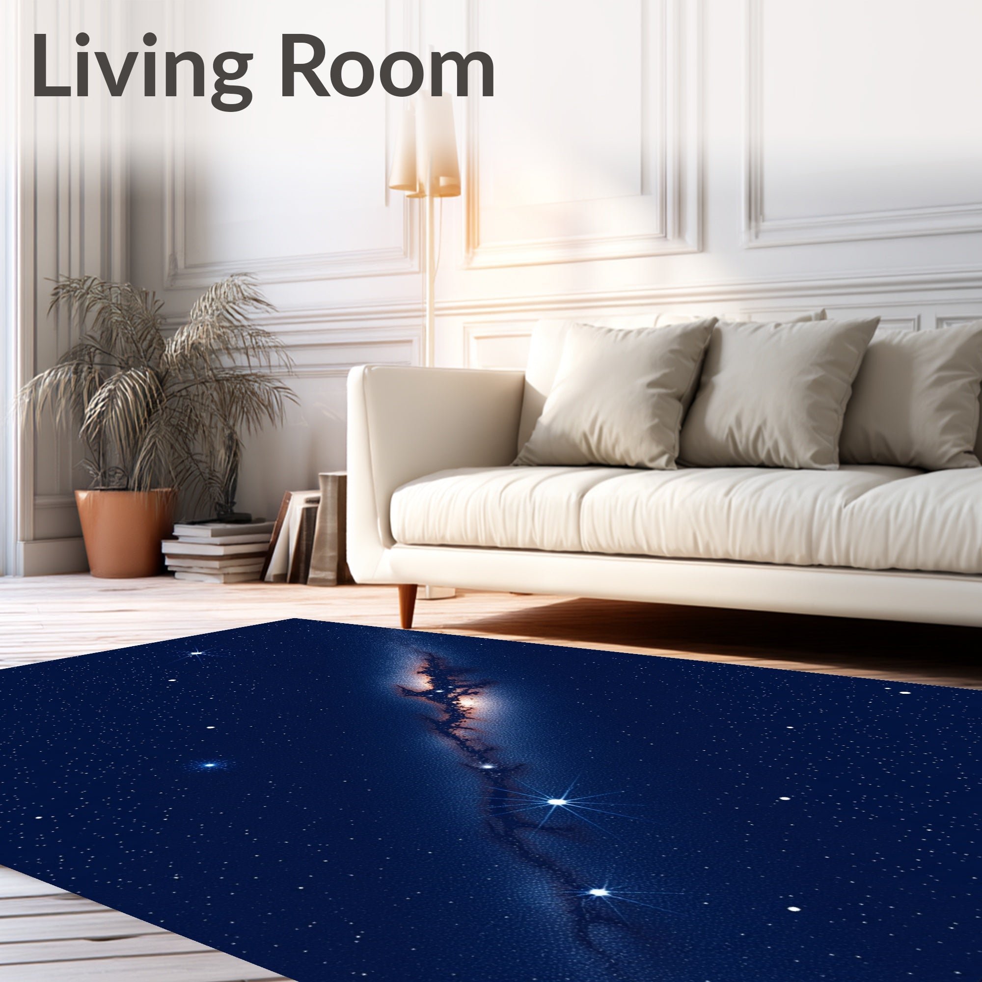 Cosmic Deep Blue Starry Nebula Rug