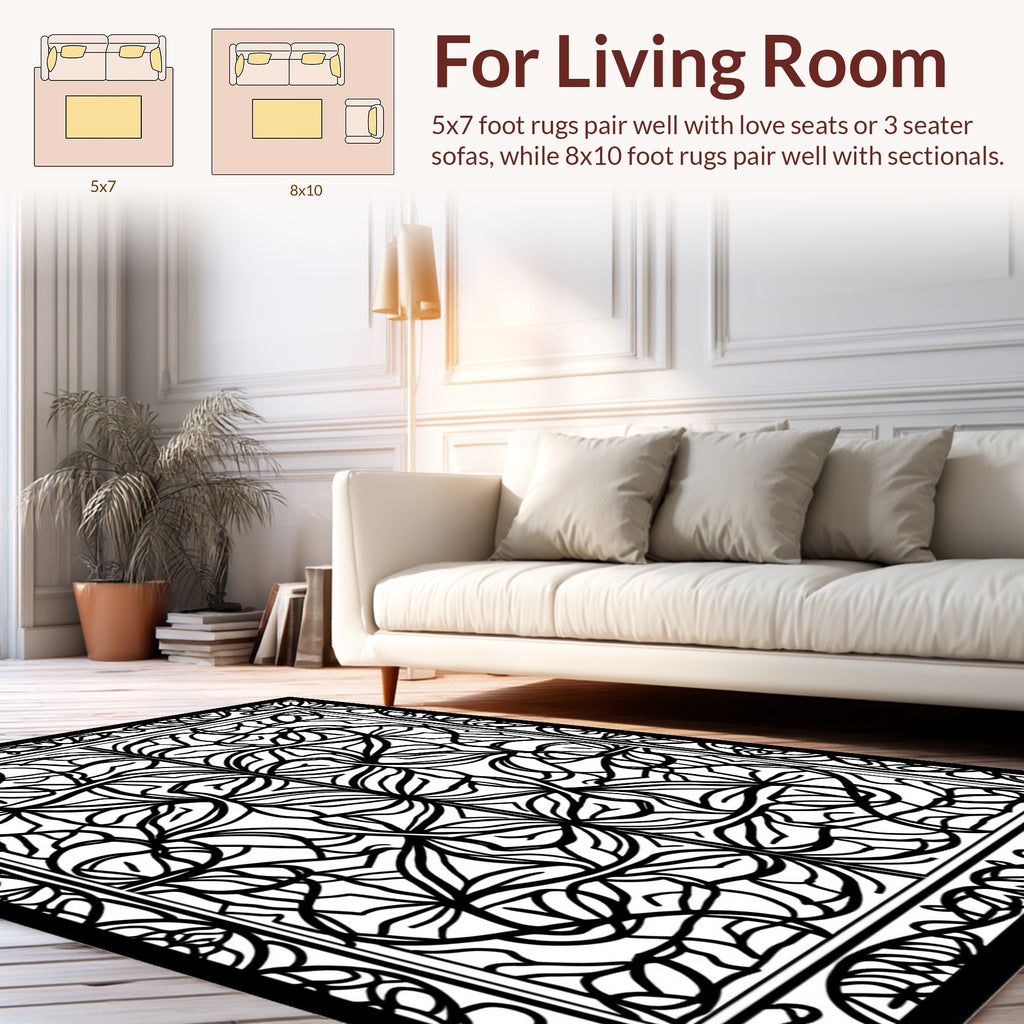 Intricate Leaf Scroll Patterned Design Rug