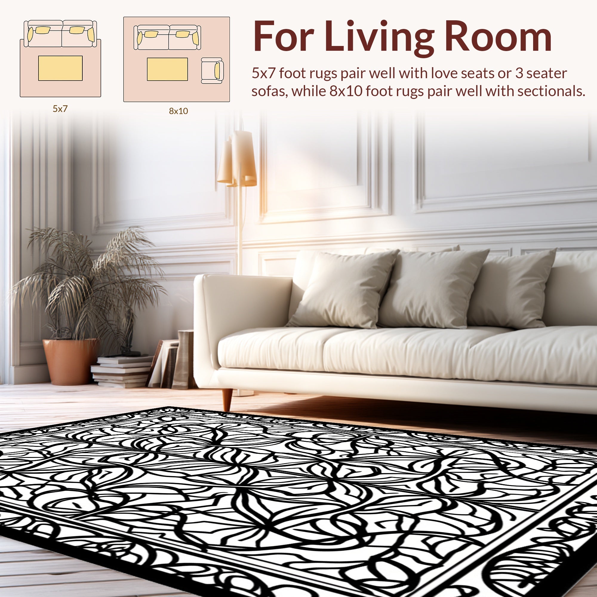 Intricate Leaf Scroll Patterned Design Rug
