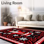 Festive Santa Claus Black Snowflake Swirls Rug