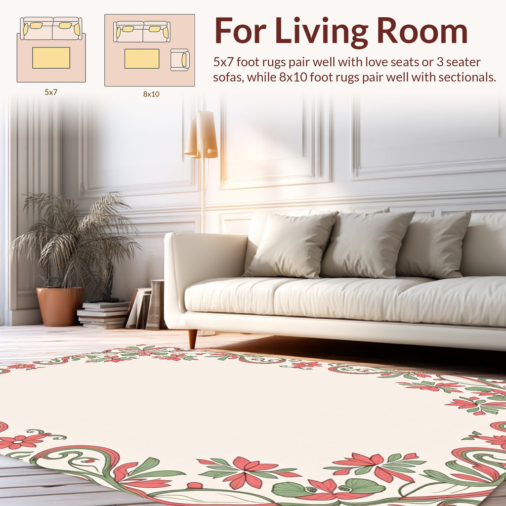 Red Green Floral Vine Border Rug