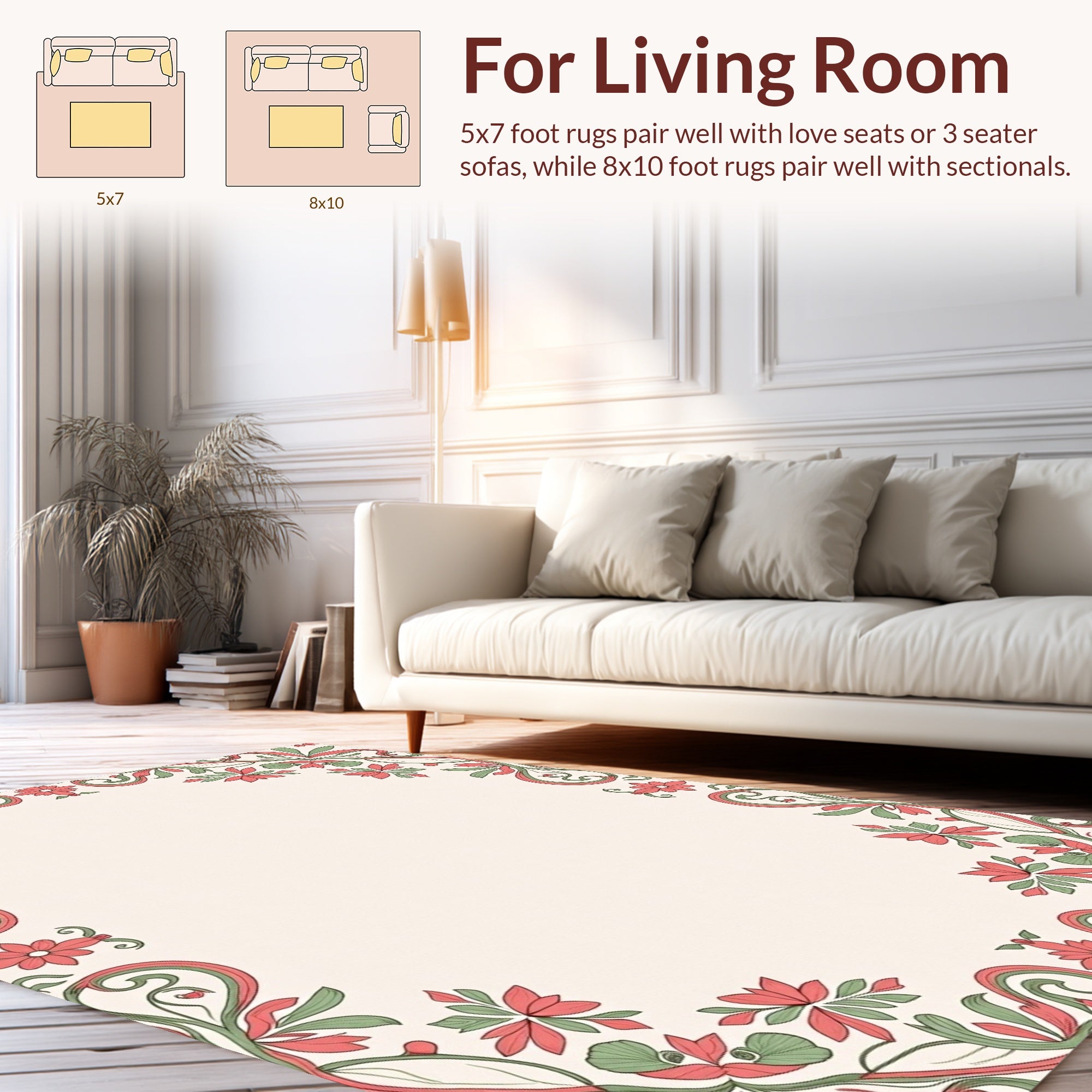 Red Green Floral Vine Border Rug