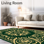 Gold Floral Medallion Emerald Border Rug