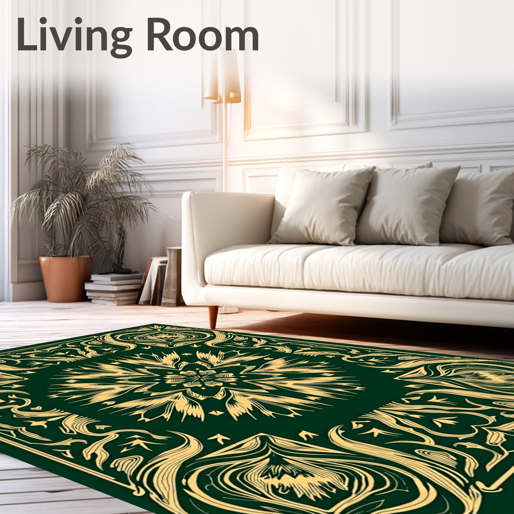 Gold Floral Medallion Emerald Border Rug