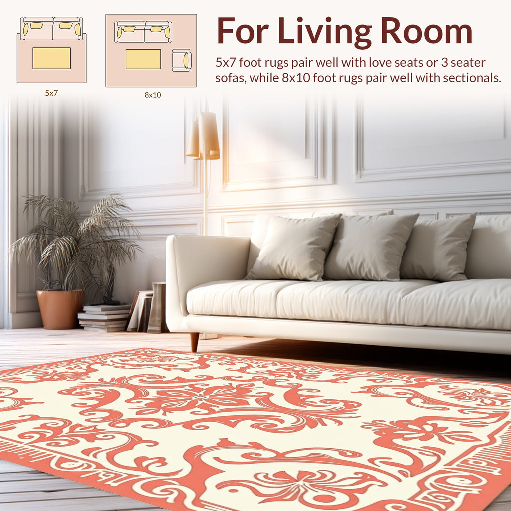 Coral Victorian Floral Art Nouveau Pattern Rug