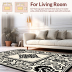 Ornate Black White Floral Filigree Rug