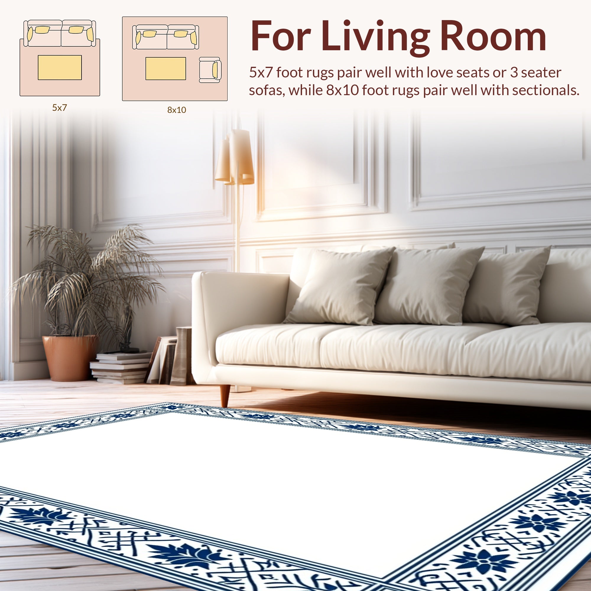Elegant Blue Floral Border Rug