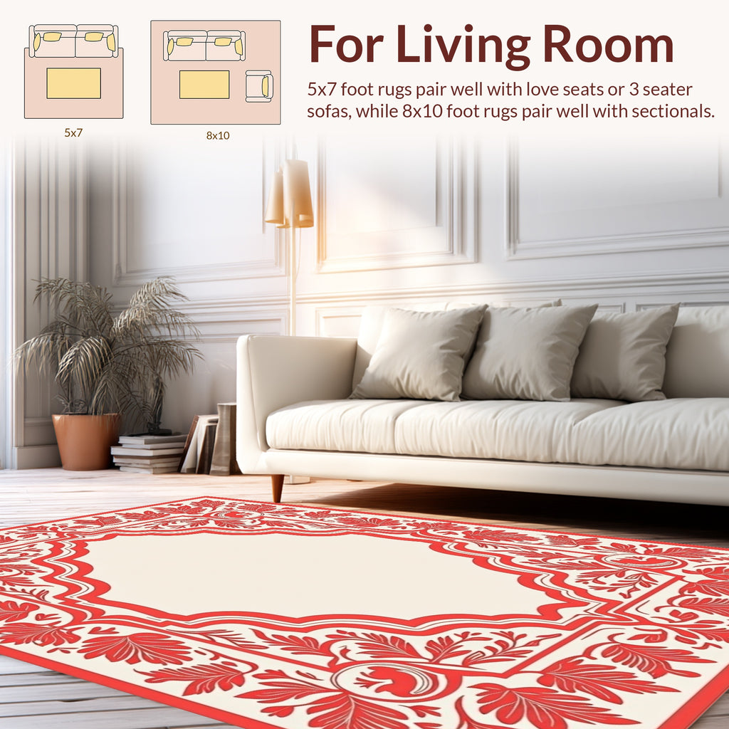 Ornate Red Floral Arch Design Rug
