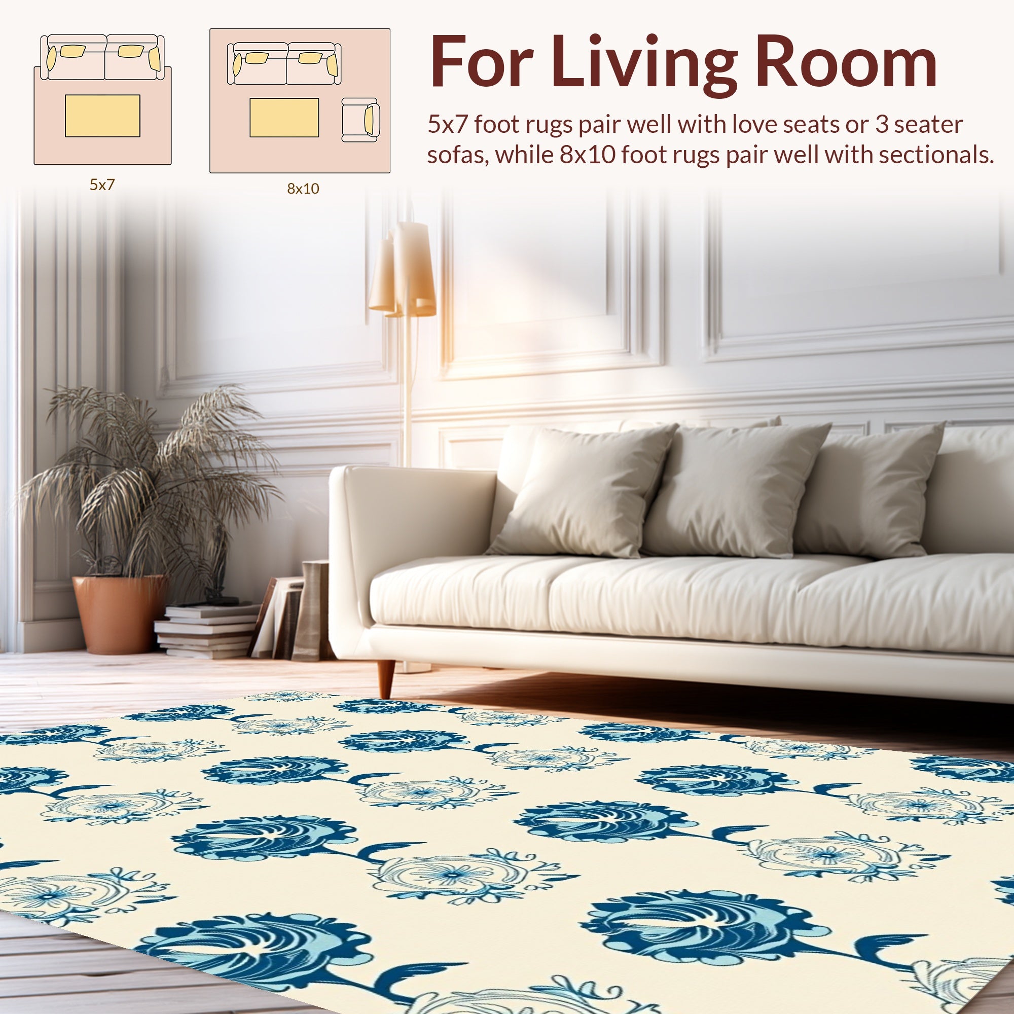 Blue Floral Art Nouveau Pattern Rug