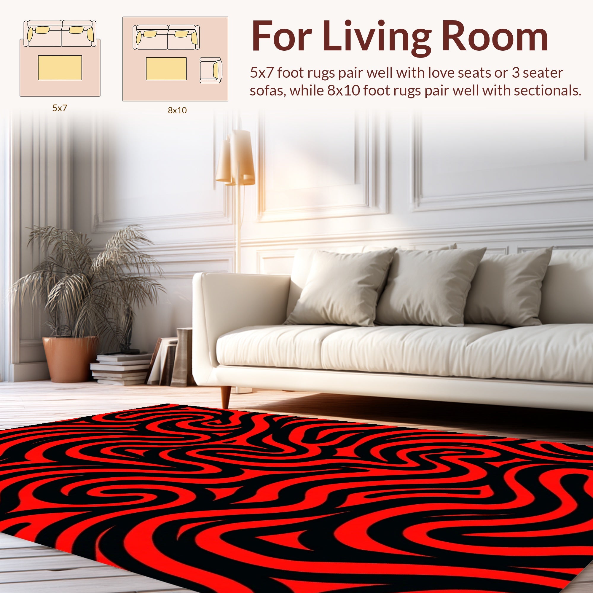 Bold Red Black Swirling Lines Rug