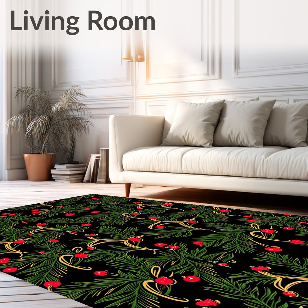 Vibrant Red Berry Evergreen Garland Rug