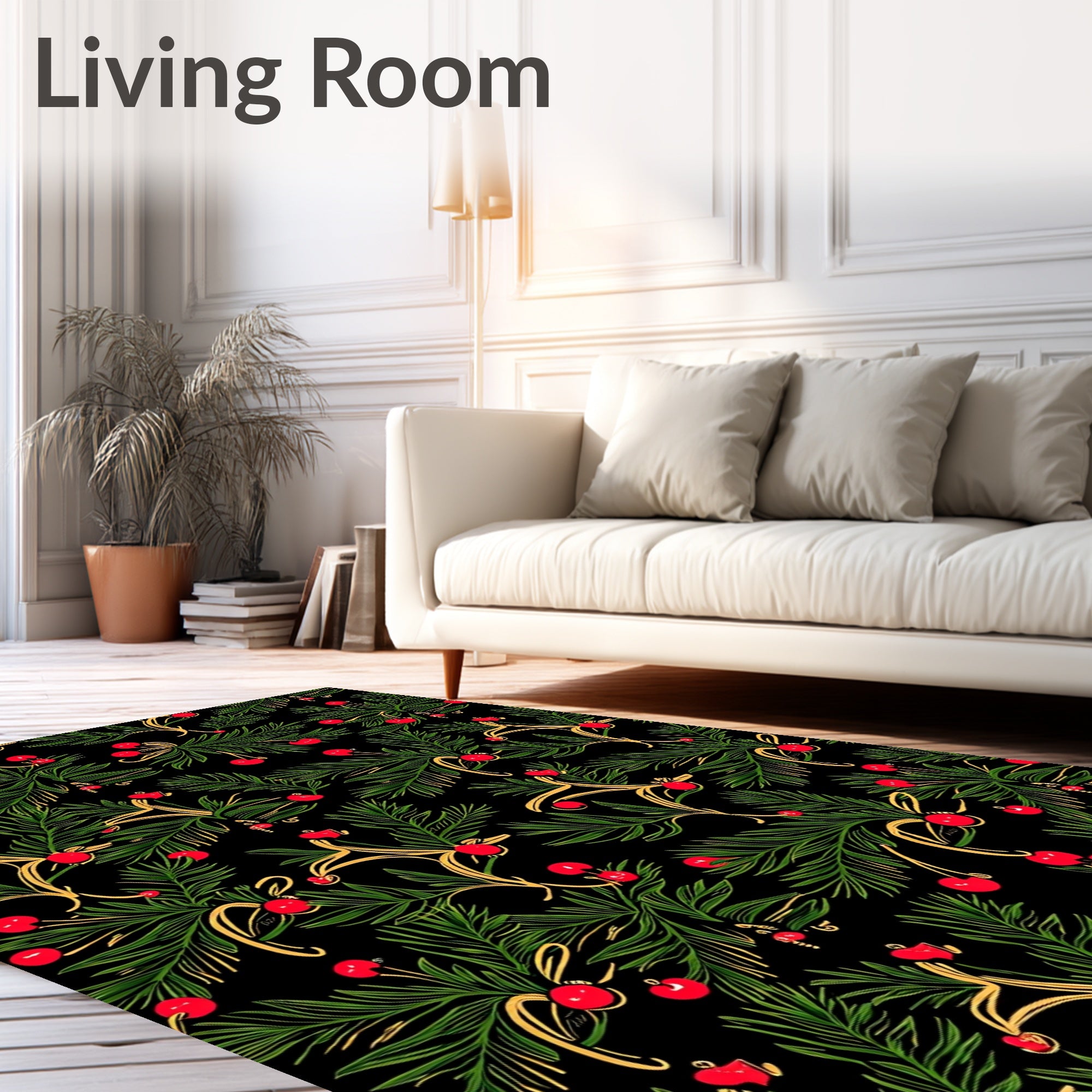 Vibrant Red Berry Evergreen Garland Rug