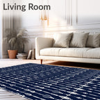 Navy White Vertical Linear Tribal Rug