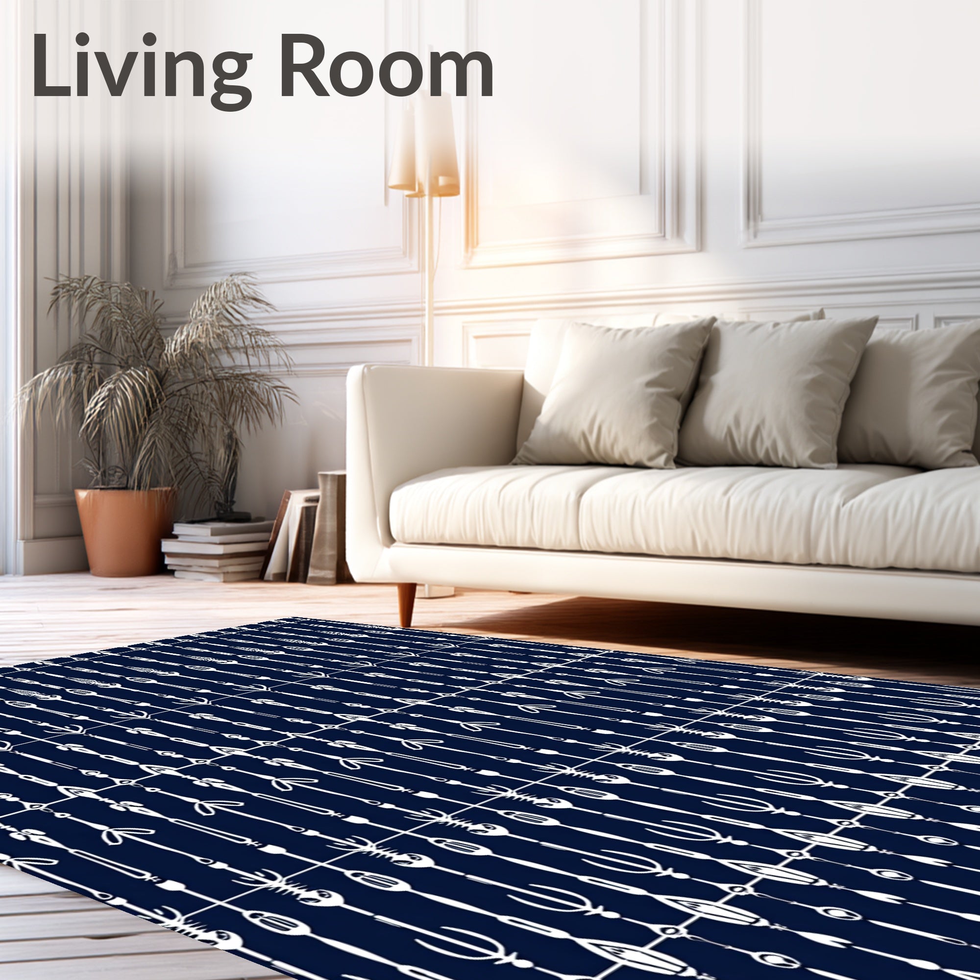 Navy White Vertical Linear Tribal Rug