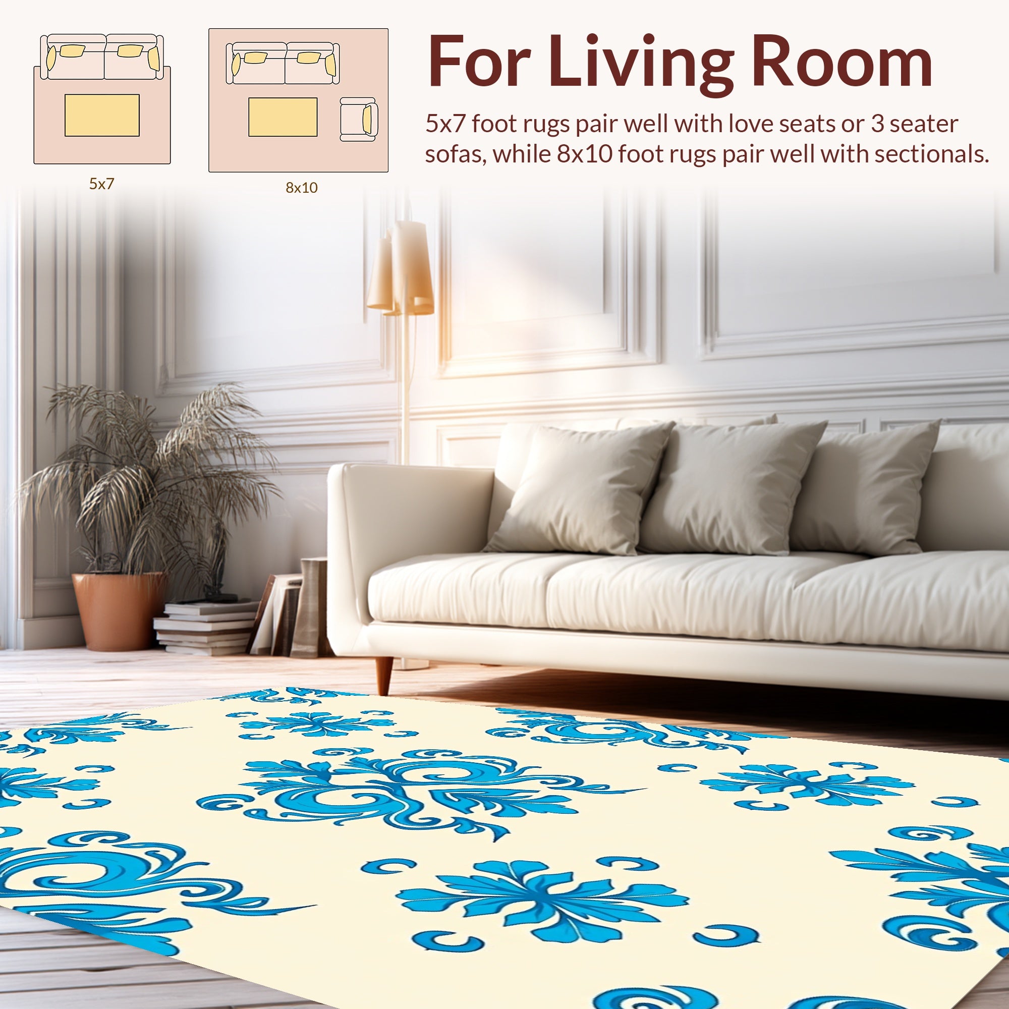 Elegant Blue Floral Damask Pattern Rug