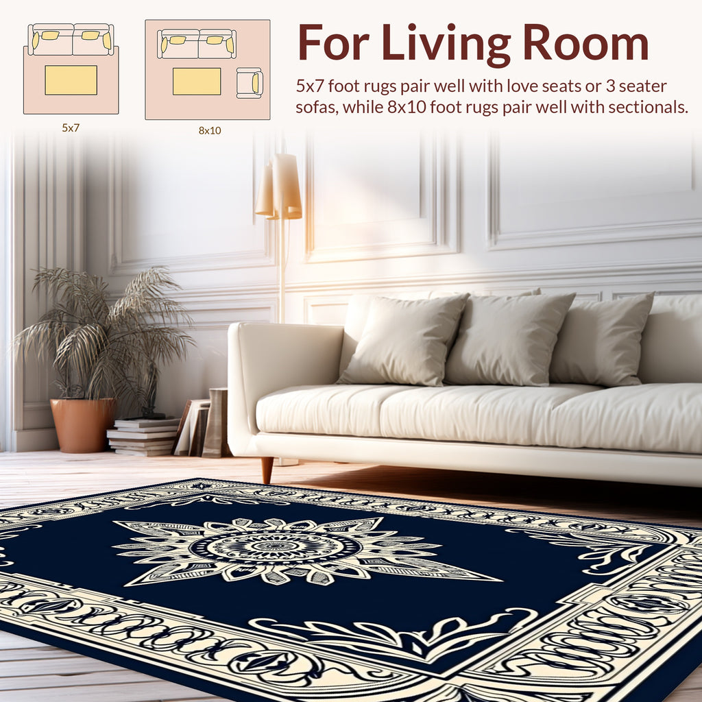 Ornate Starburst Border Medallion Design Rug