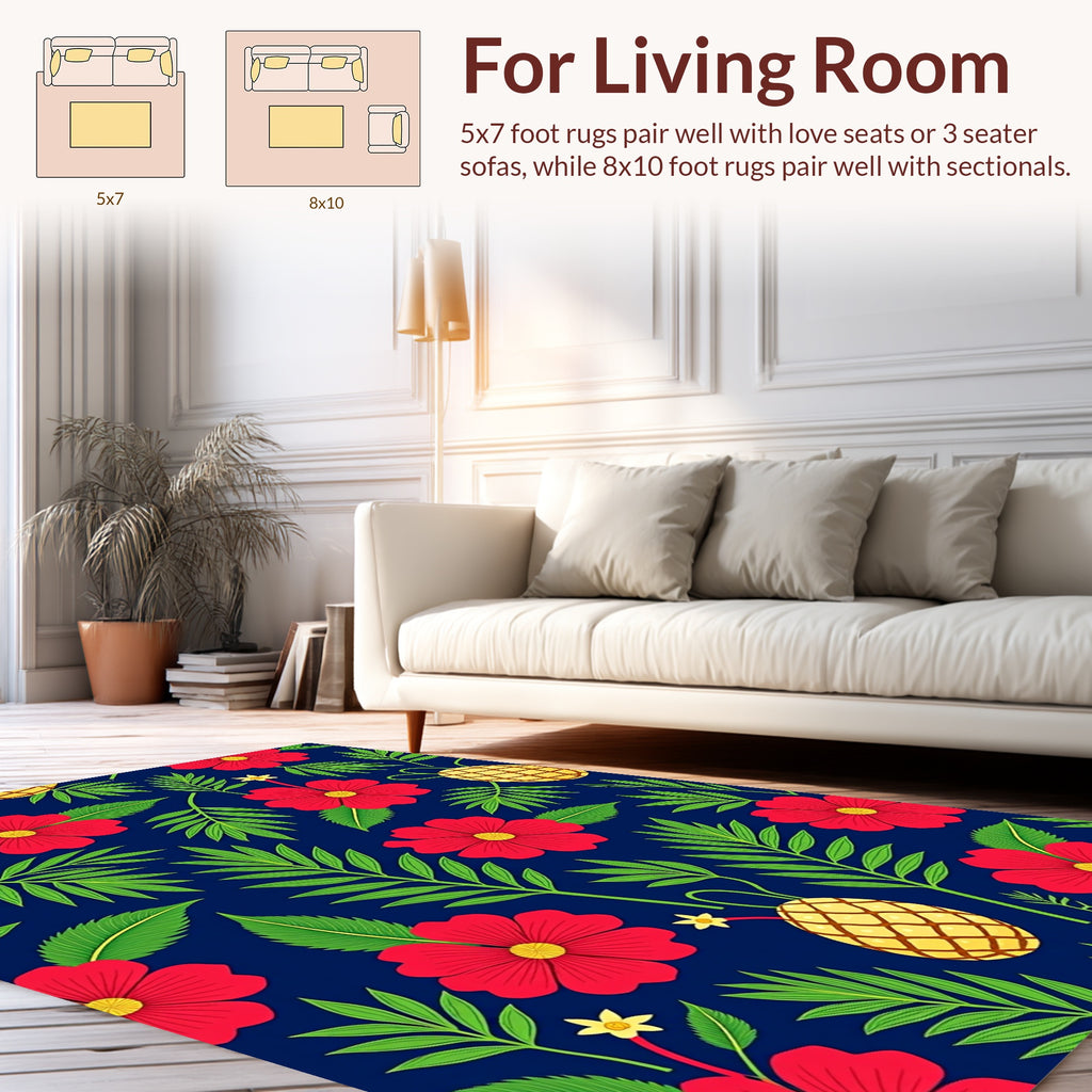 Vibrant Red Floral Pineapple Pattern Rug