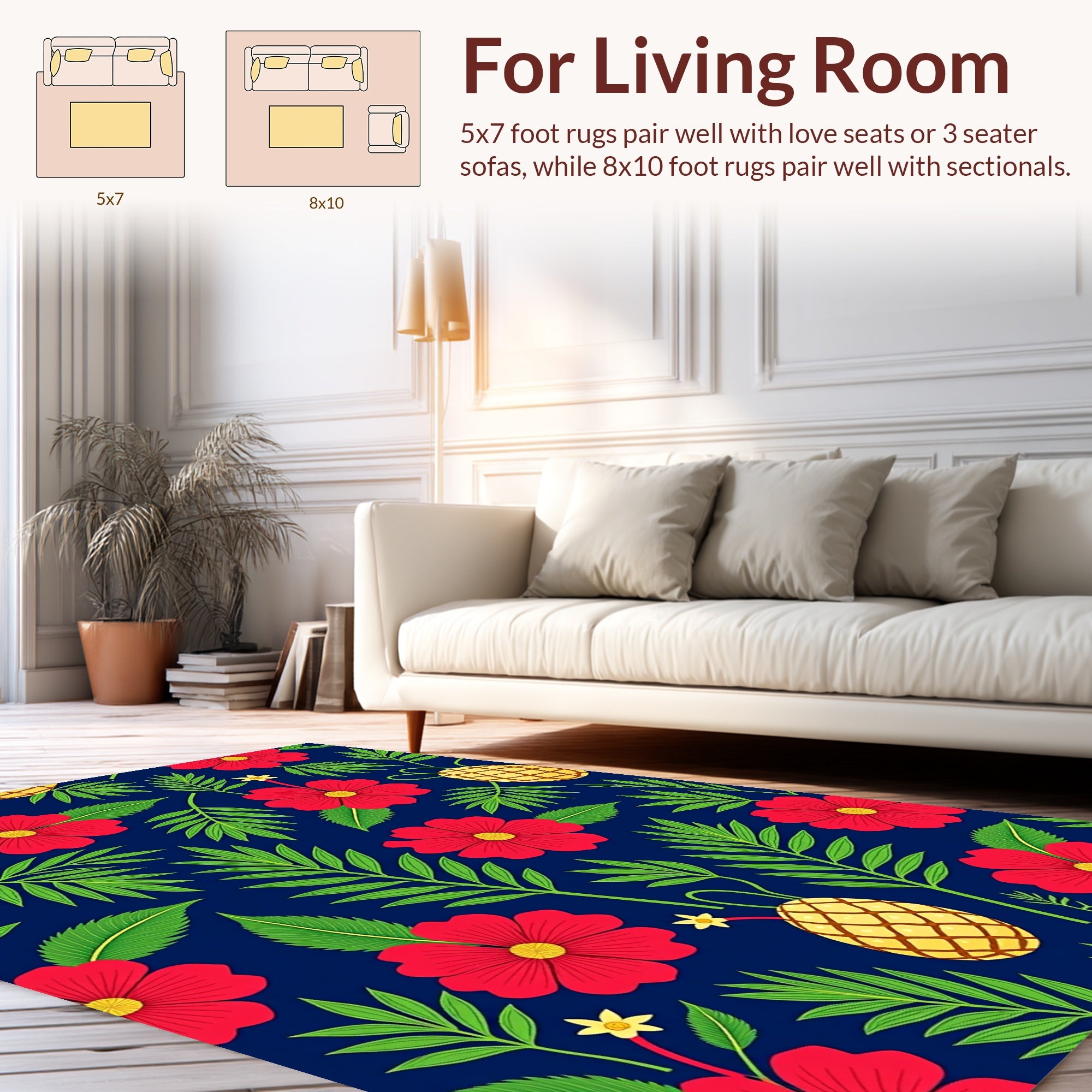 Vibrant Red Floral Pineapple Pattern Rug