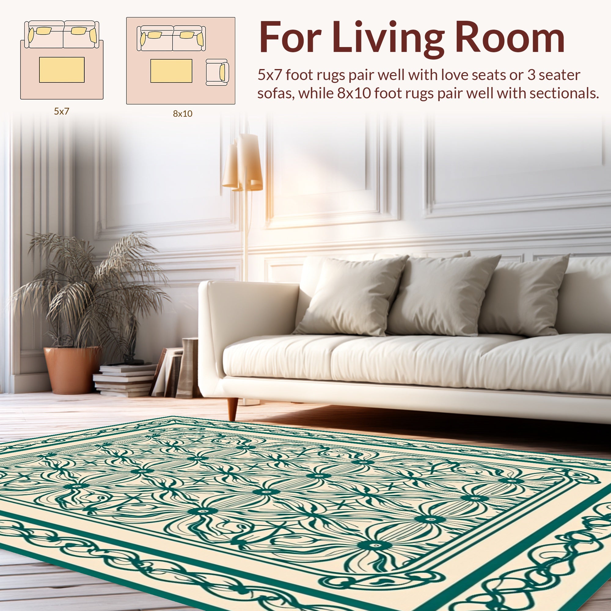 Elegant Teal Floral Pattern Rug