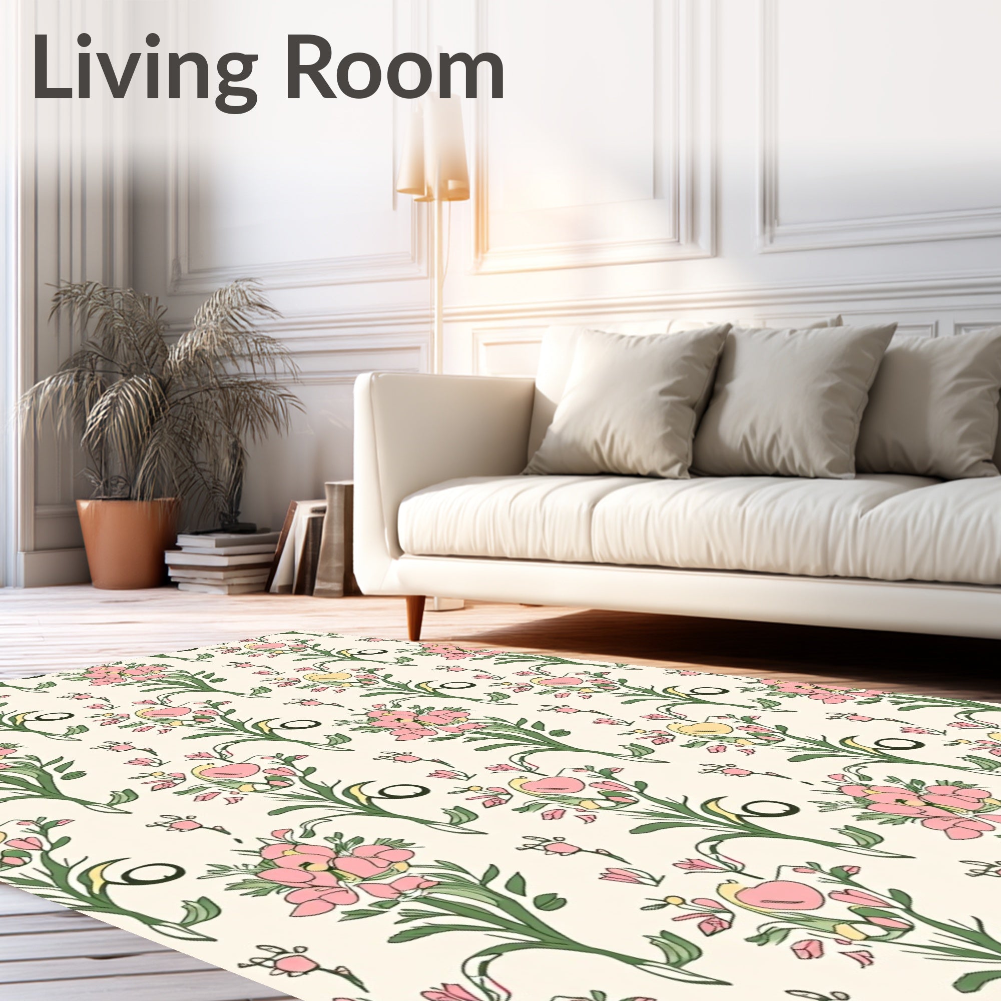 Hand-Drawn Floral Bouquet Pattern Rug