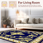 Regal Blue Gold Floral Scroll Rug