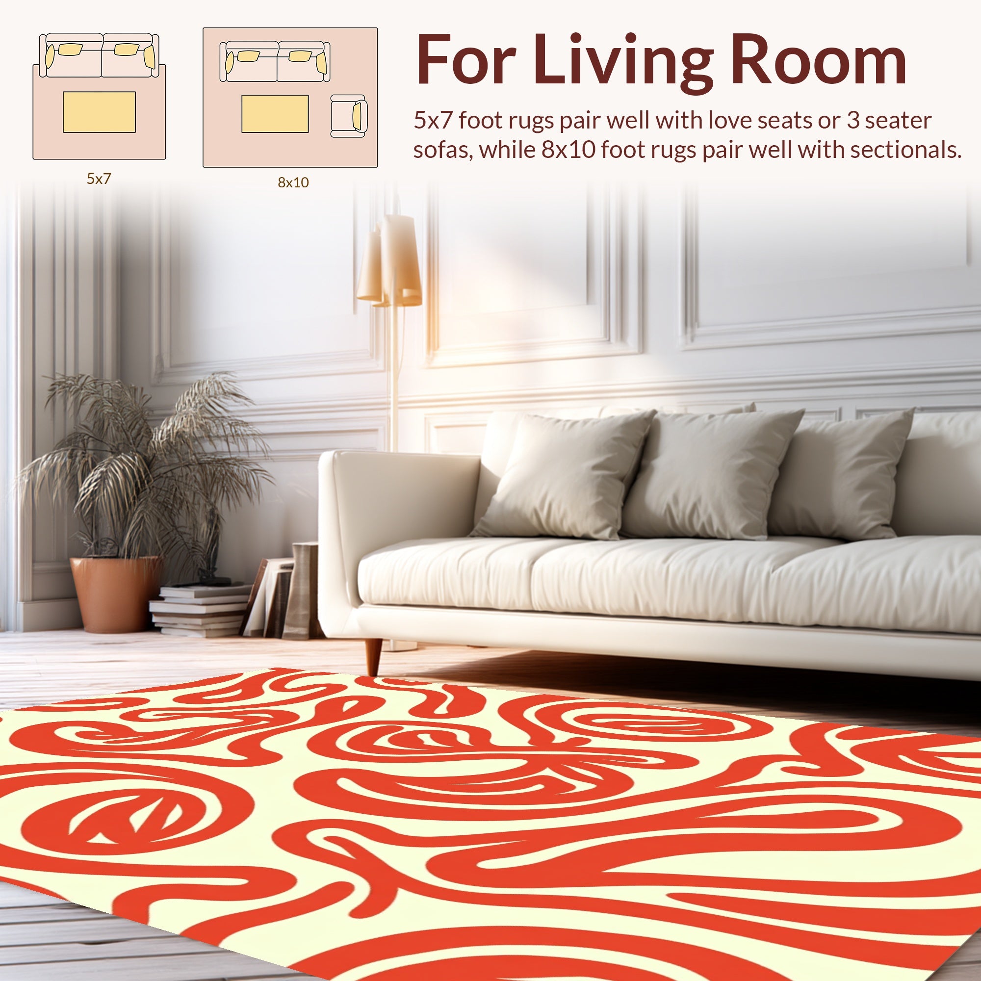 Bold Red Swirls Abstract Rug