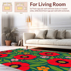 Bold Floral Pattern With Red Poppies Rug
