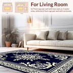 Antique Navy Cream Floral Medallion Pattern Rug