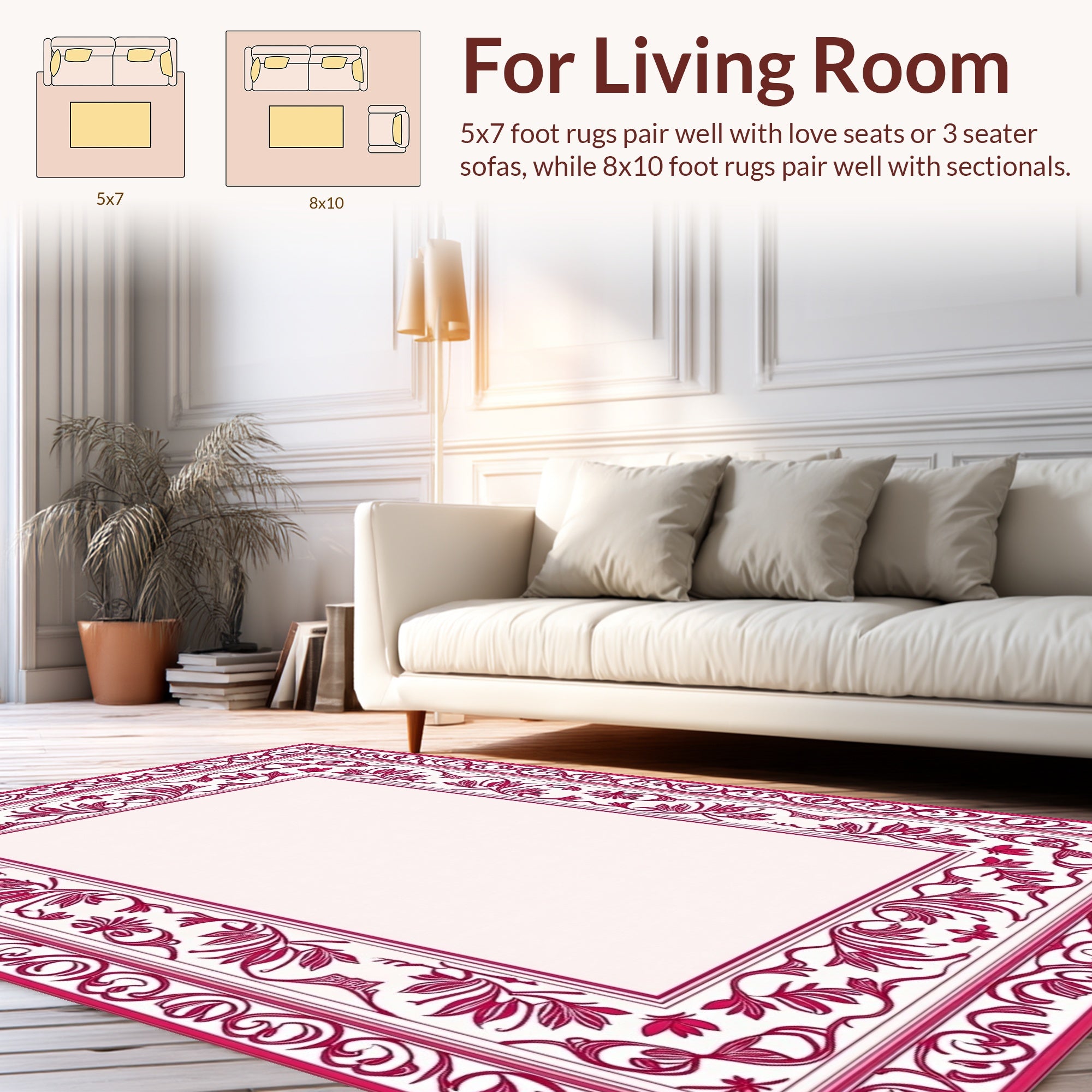 Elegant Floral Vines Frame Rug