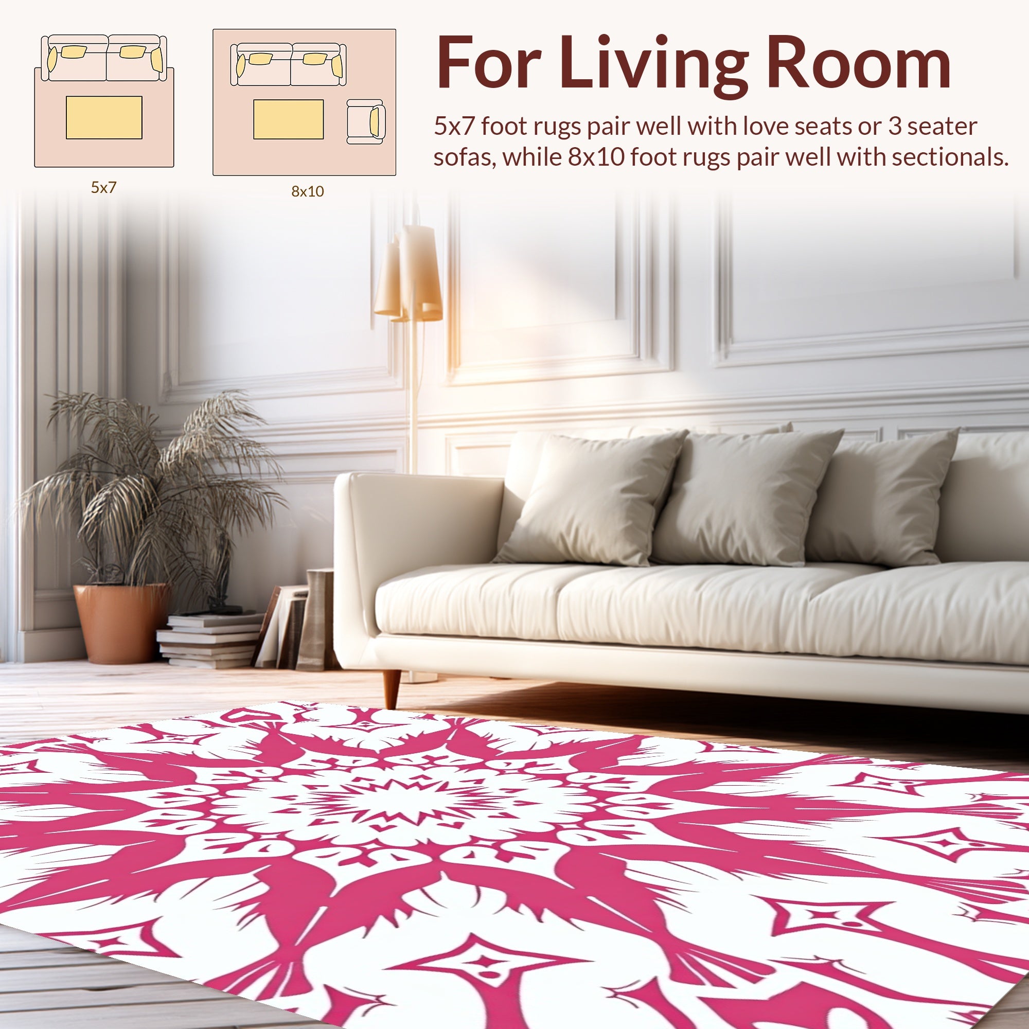 Radiant Pink Bird Mandala Pattern Rug