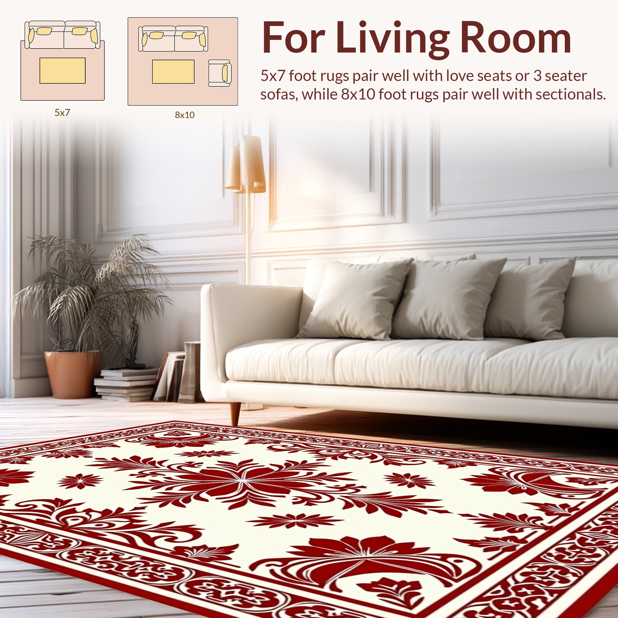 Elegant Red Floral Medallion Pattern Rug
