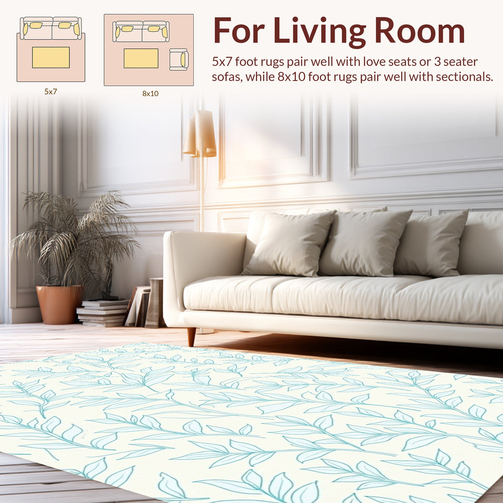 Delicate Teal Leaf And Vine Design Rug