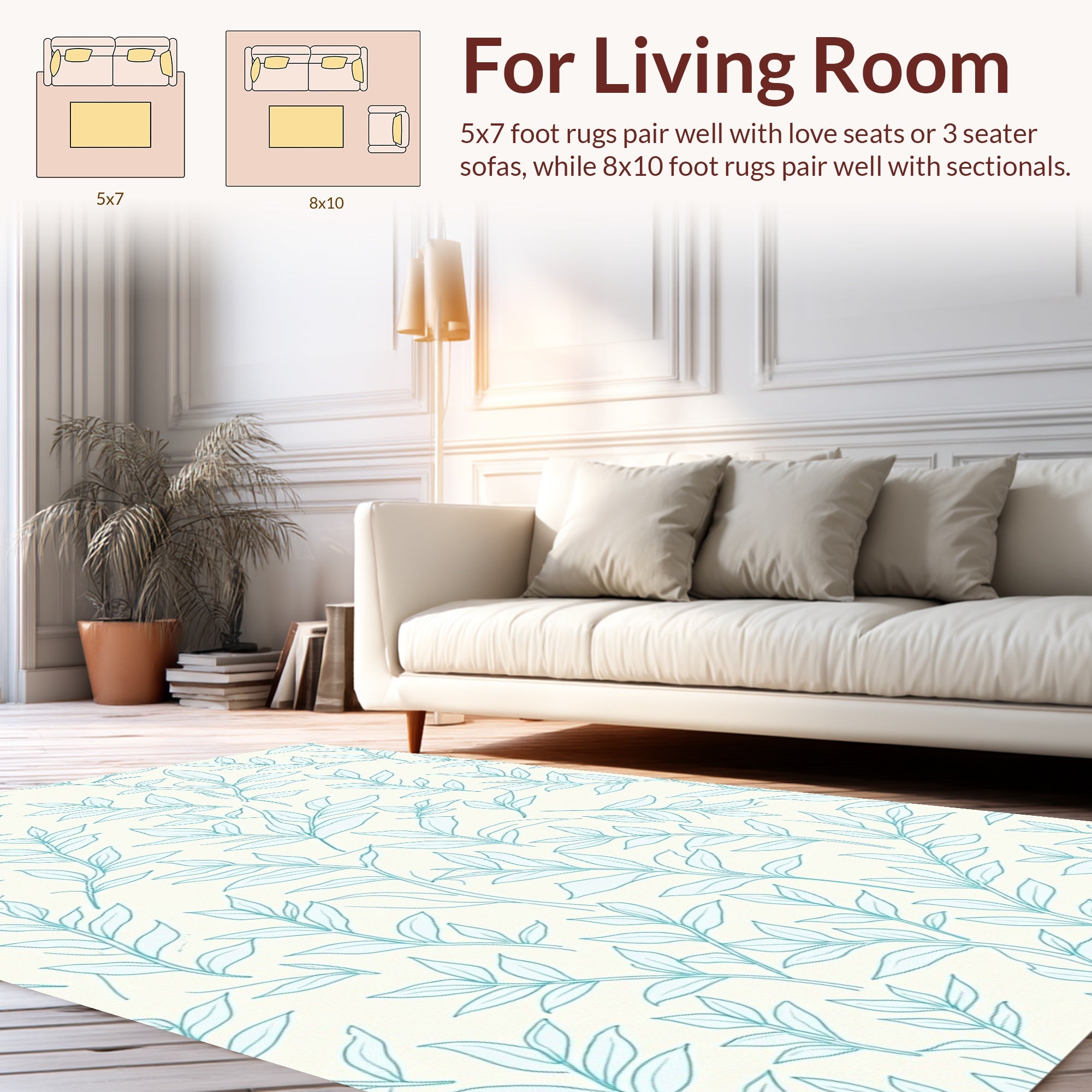 Delicate Teal Leaf And Vine Design Rug