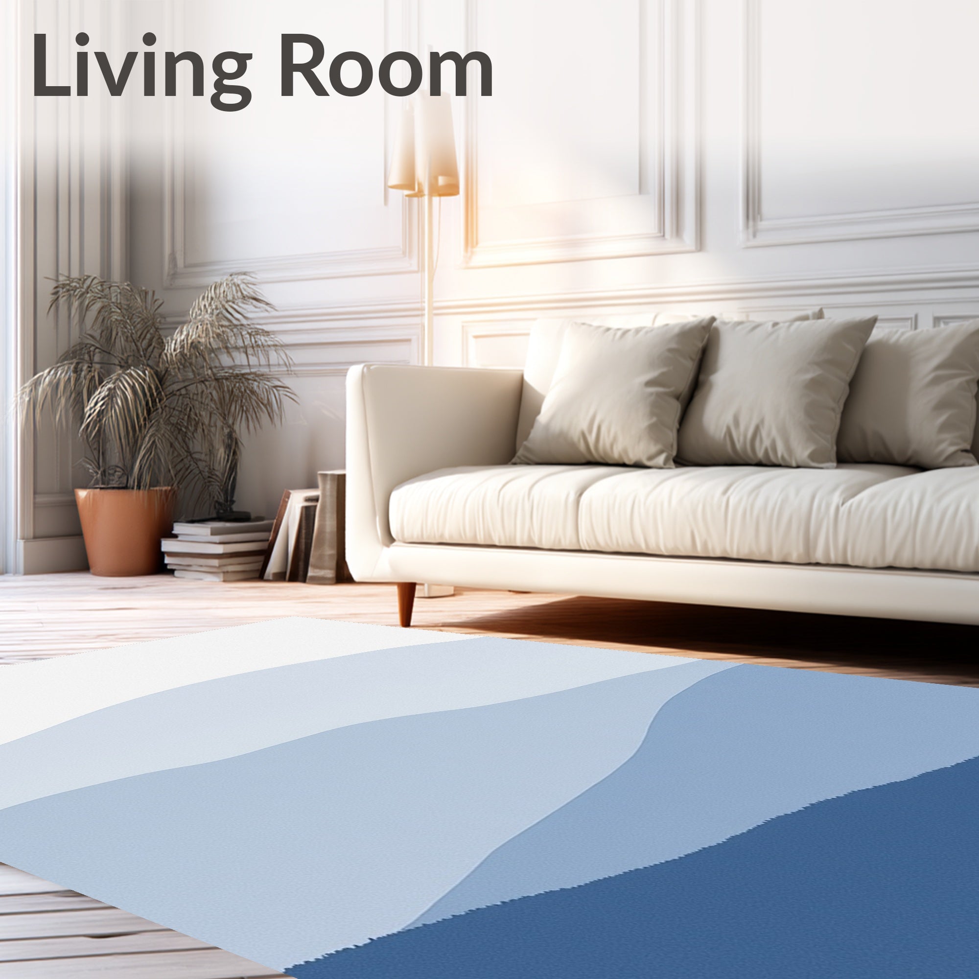 Serene Blue Gradient Overlapping Hills Rug