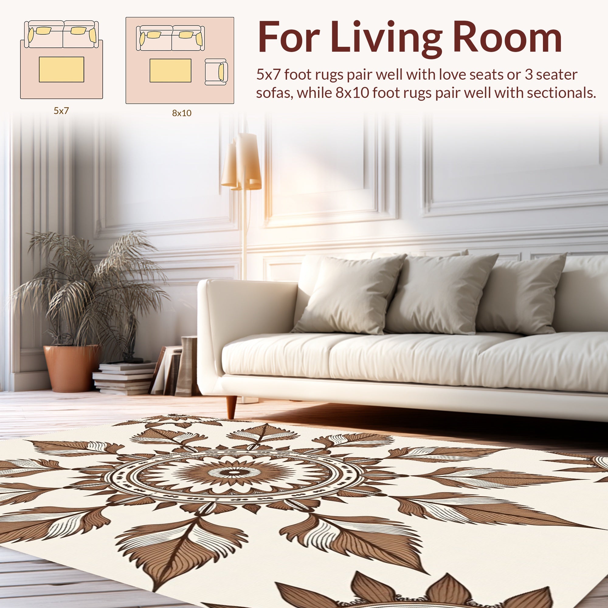 Brown Leaf Mandala Patterned Rug