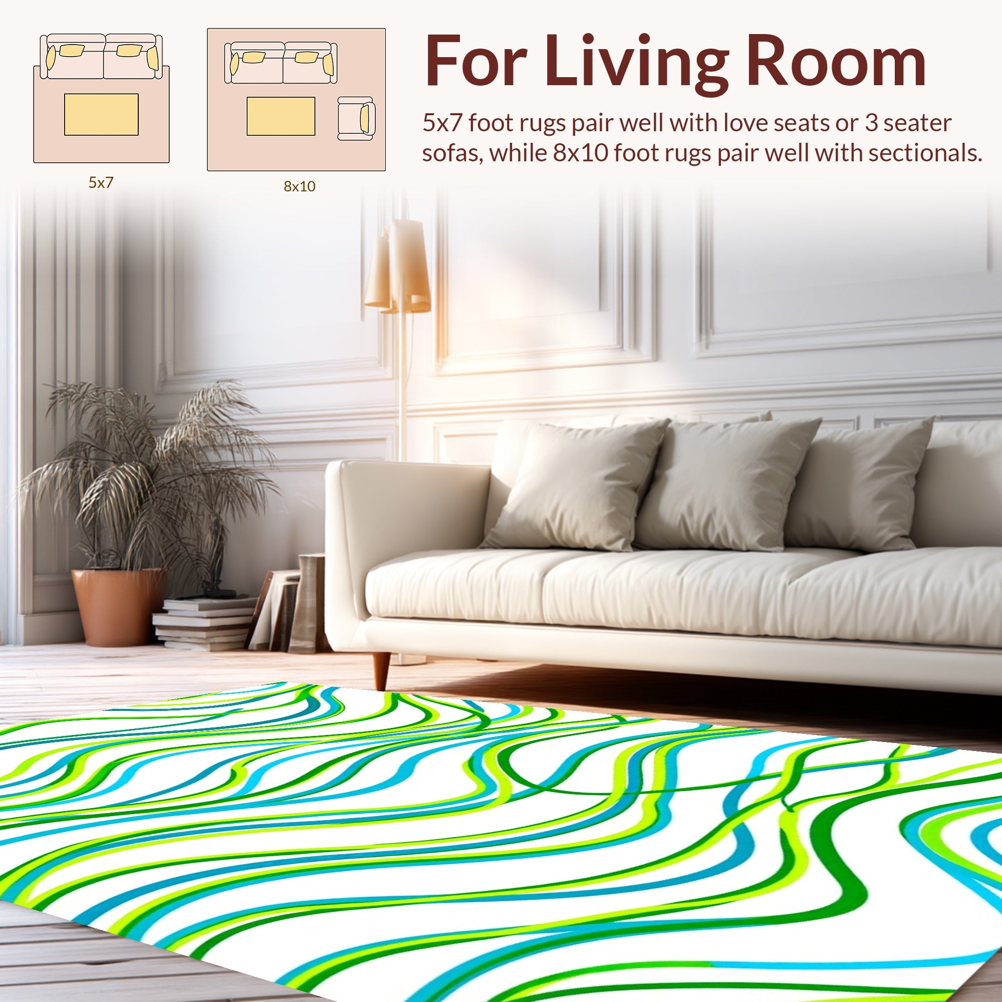 Vibrant Blue Green Wavy Lines Rug