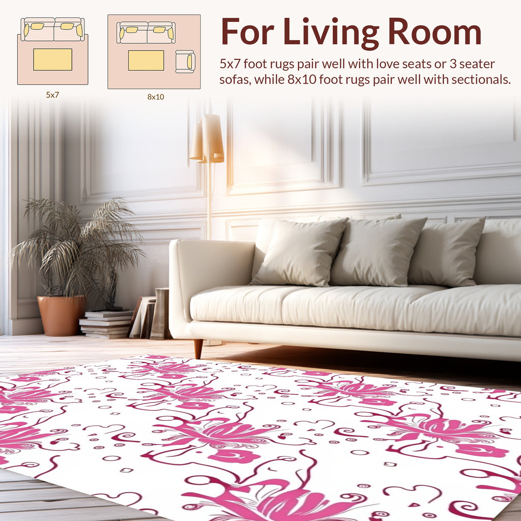 Abstract Pink Butterfly Flourish Pattern Rug
