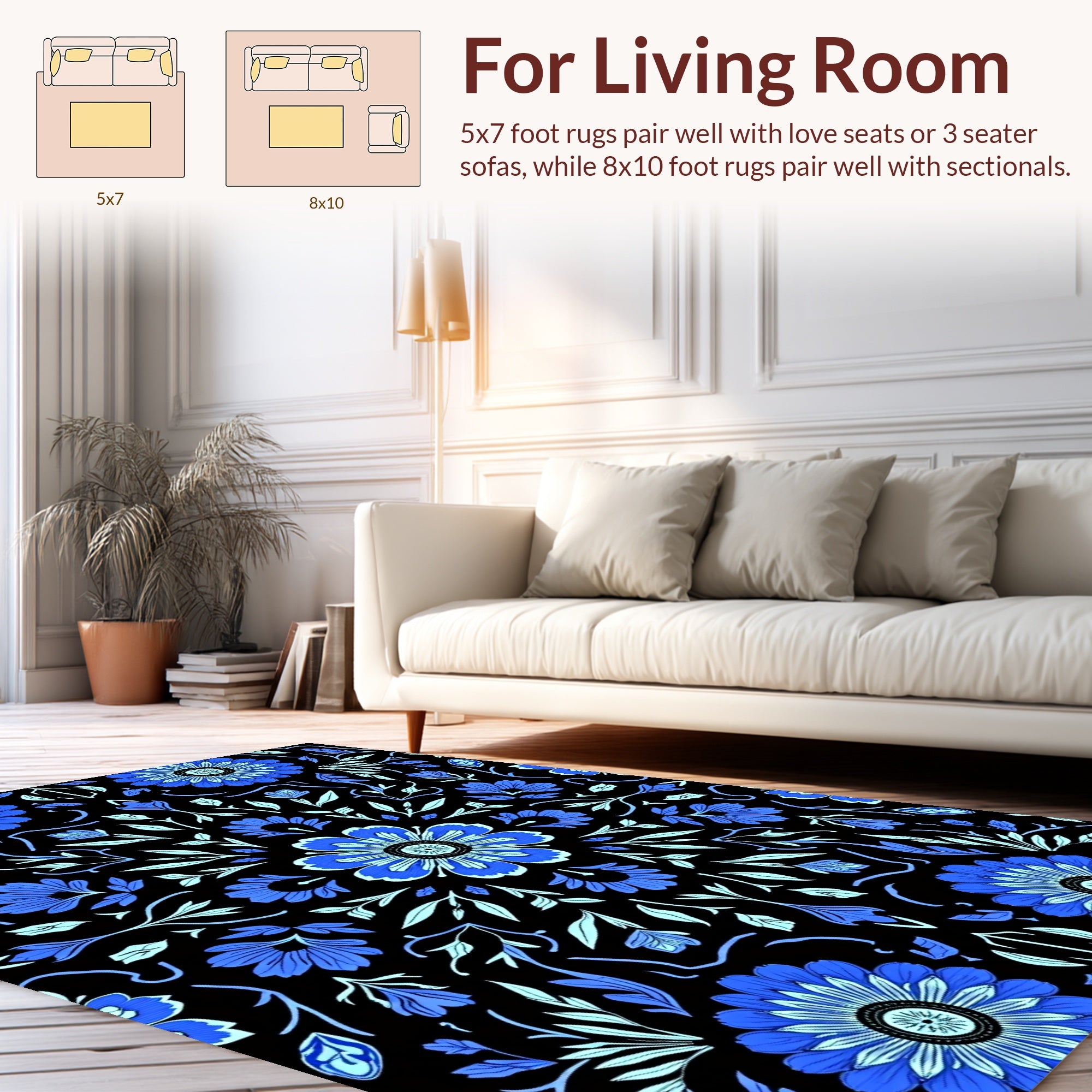 Floral Symmetry On Black Background Rug