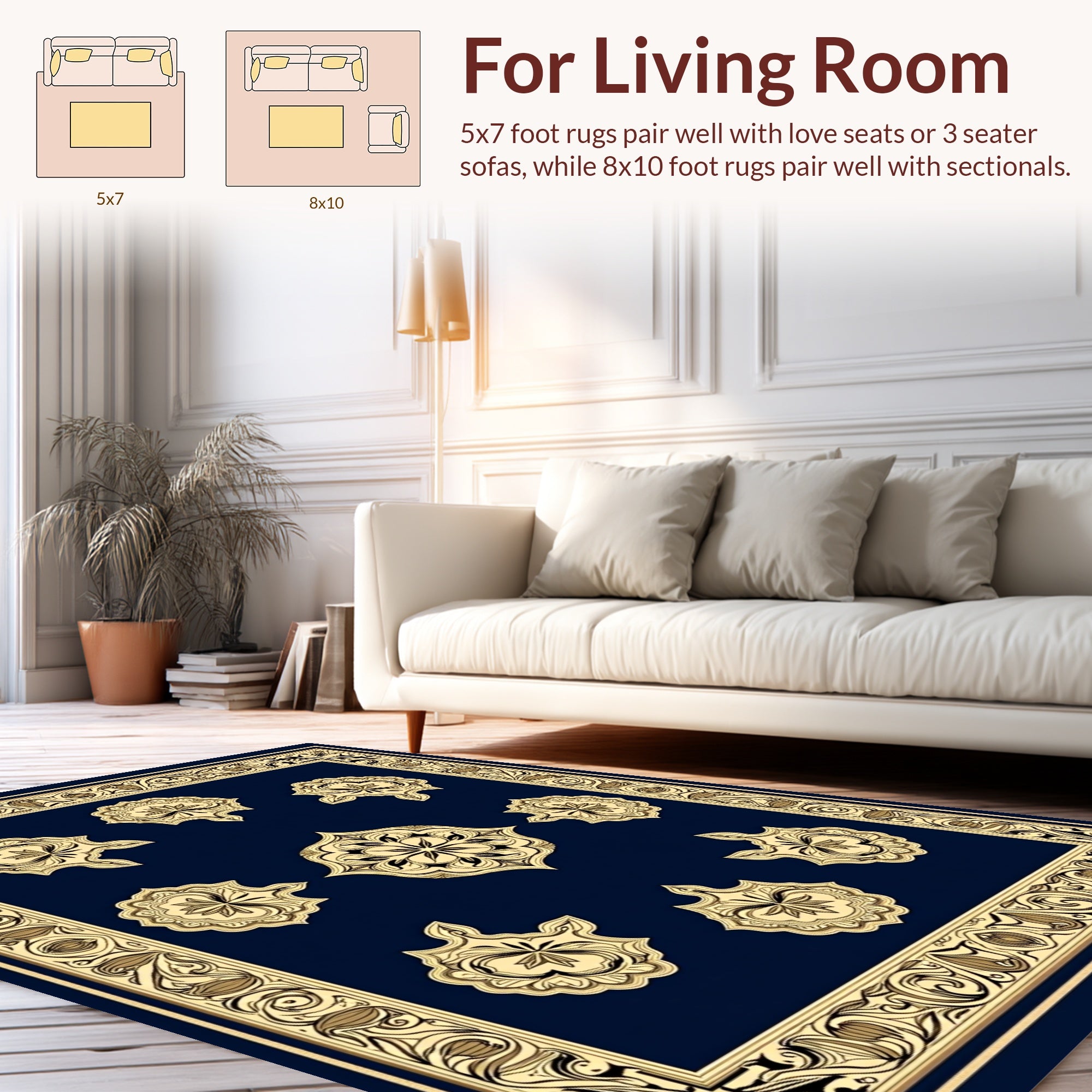Intricate Golden Floral Medallion Design Rug