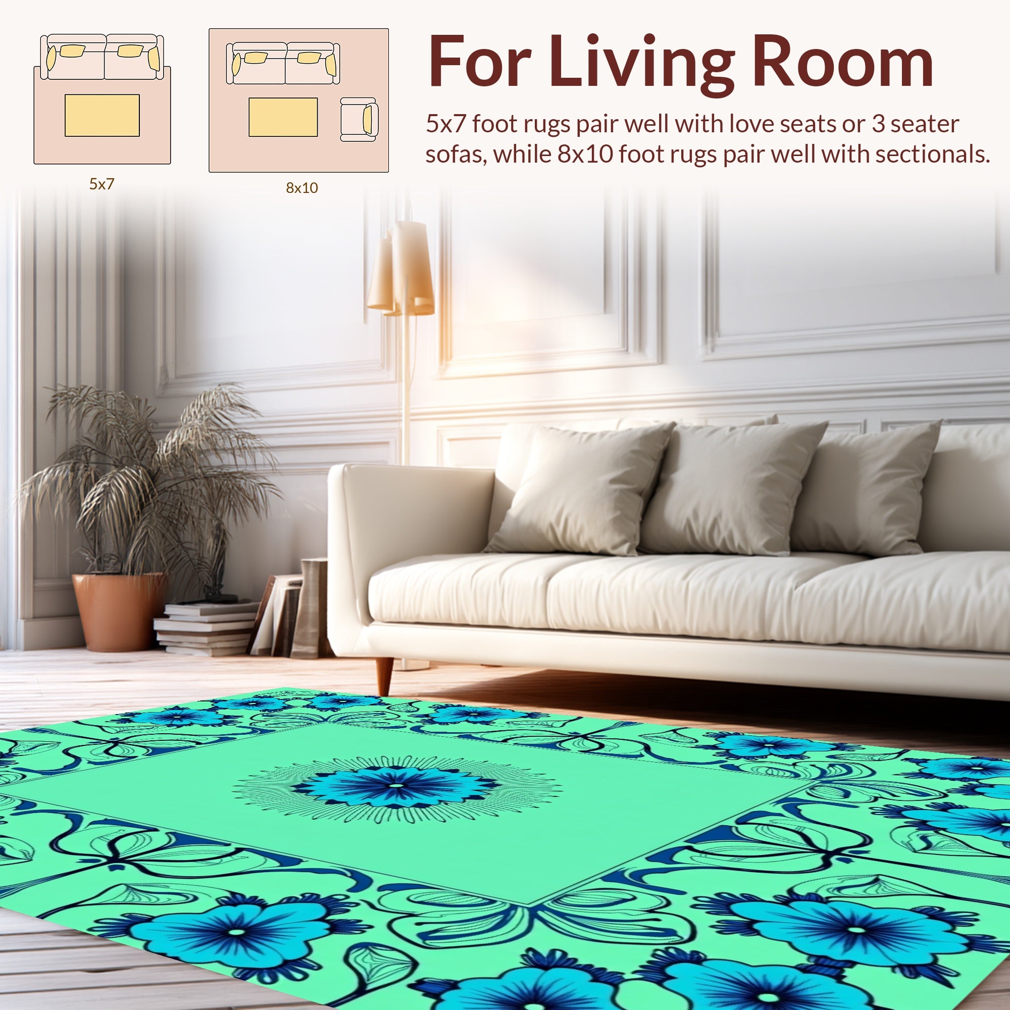 Floral Frame With Central Sunburst Design Rug