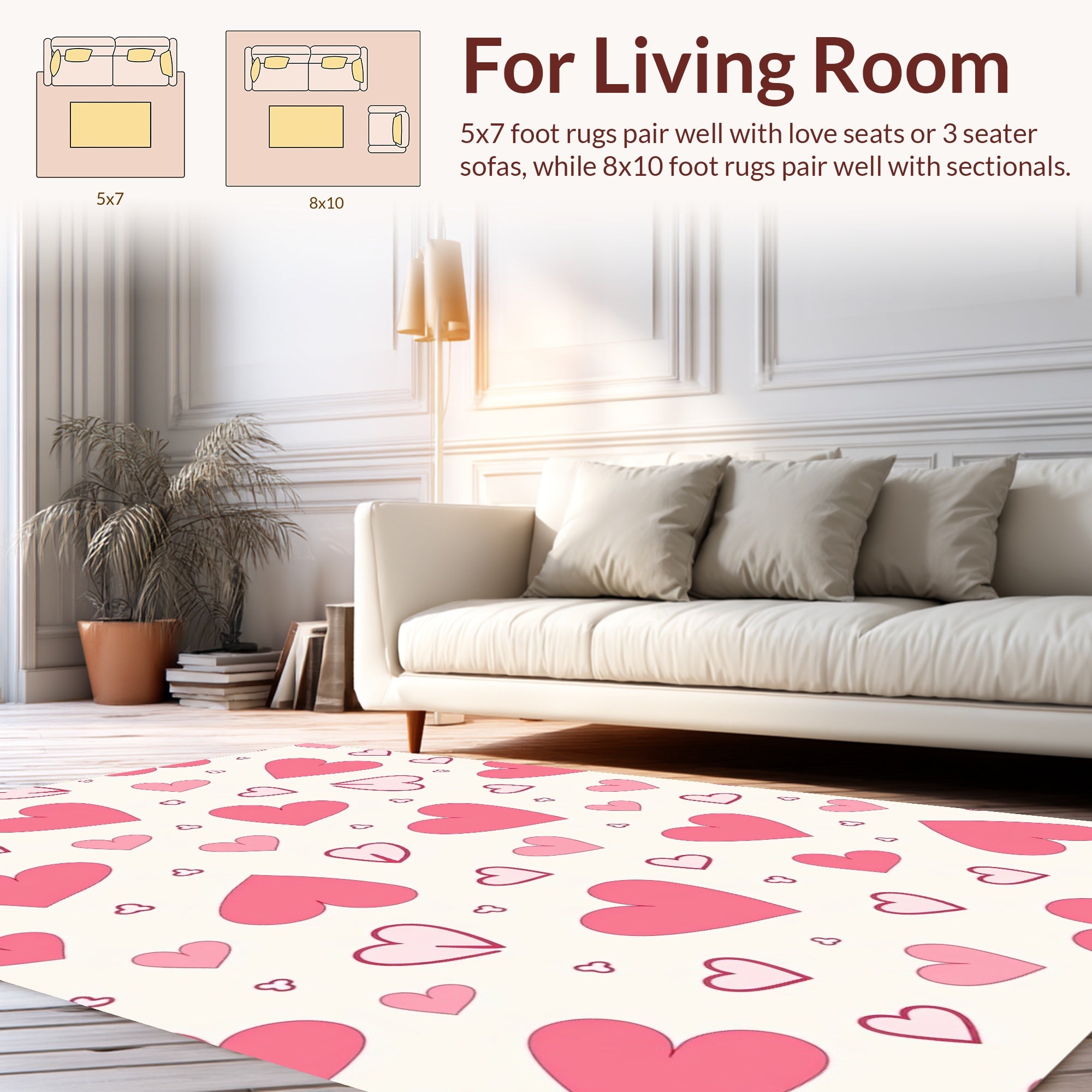 Pink Hearts Pattern Romantic Design Rug