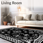 Elegant Black and White Floral Medallion Design Rug