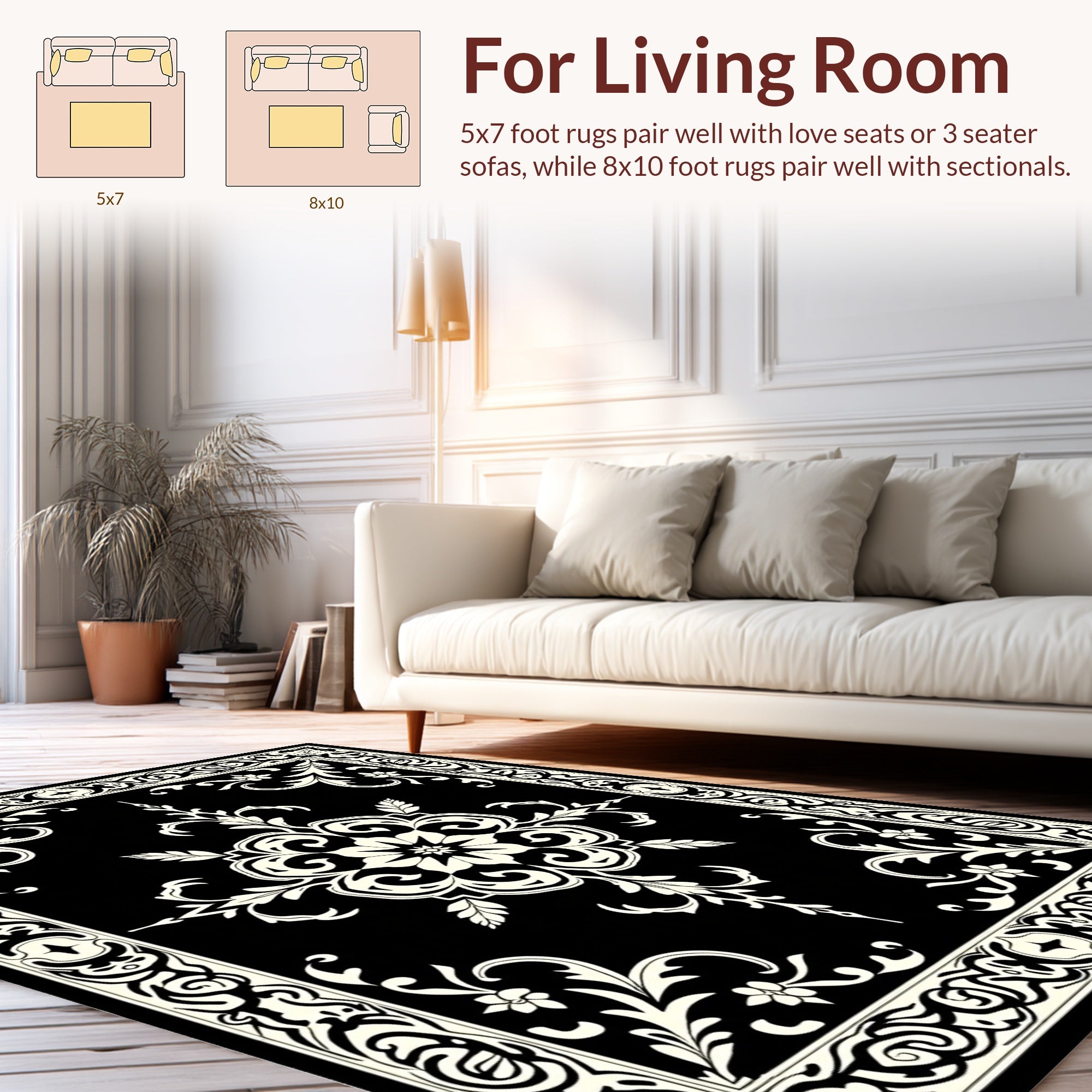 Classic Floral And Vine Scroll Design Rug