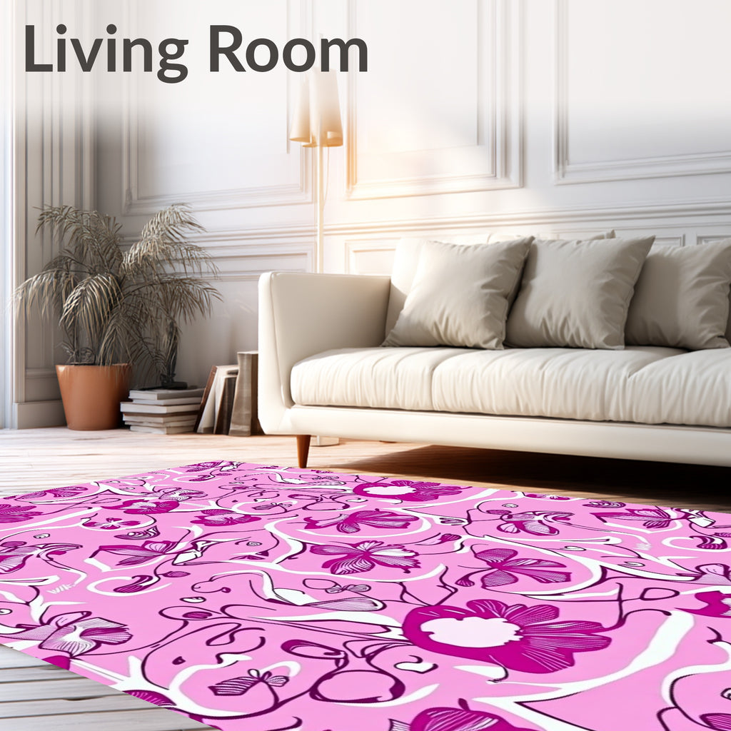 Fuchsia Floral Swirl Pattern Rug